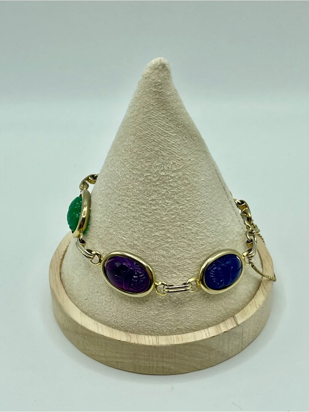 Multi-Color Scarab Link Bracelet - Gold Tone Accent Acrylic Plastic